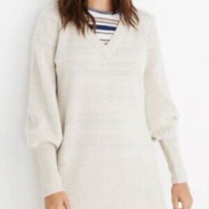 Madewell Wool Blend V-Neck Sweater Dress in Cream